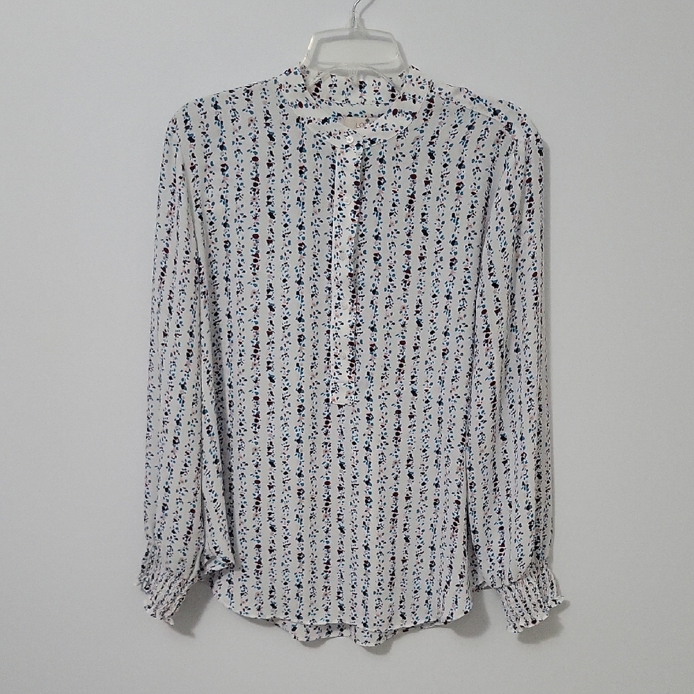 LOFT Outlet White Floral Blouse, Size Large